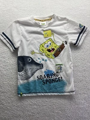 Nickelodeon T-Shirt Boys 9-10 White SpongeBob Top 100% Cotton active wear Gun - Изображение 1 из 4