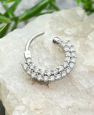 Anillo de nariz de acero quirúrgico 16 g clicker tabique gemas pavimentadas forradas 1 pieza Foto 1 de 3