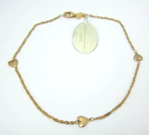IMPRESIONANTE TOBILLERA CADENA CORAZÓN ORO AMARILLO 14K (9") 1.7G - Imagen 1 de 8