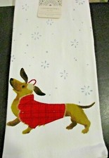 Set of 2 Dachshund Doxie Sausage Dog Holiday Christmas Kitchen Dish Hand Towels