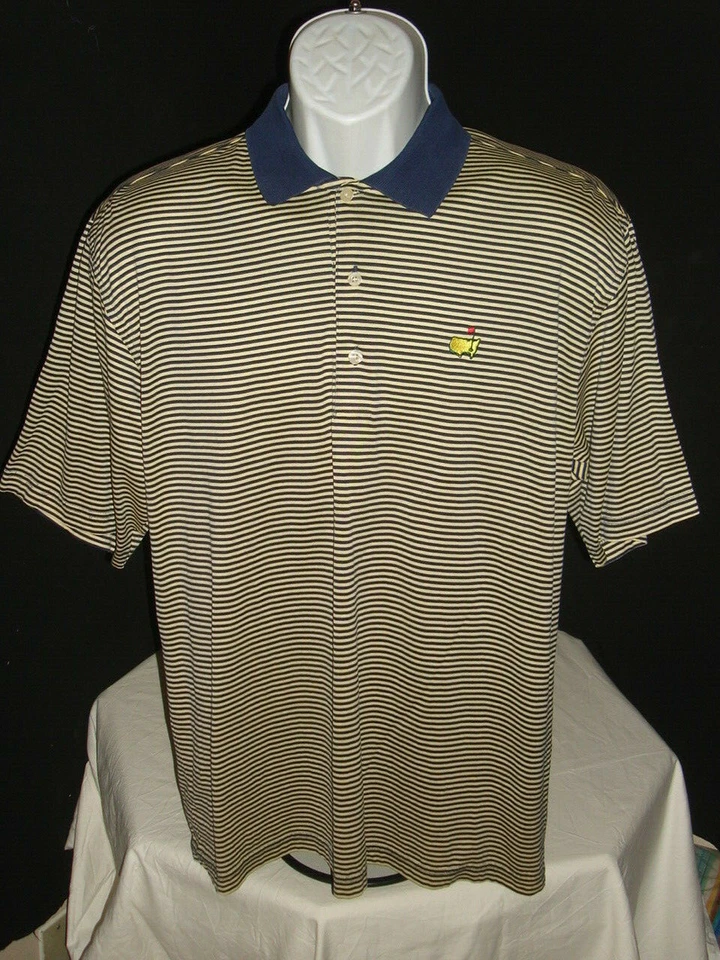  Augusta National Blue/Gold Striped 100% Cotton S/S Polo Shirt Sz. M - Image 1 of 4