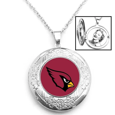Arizona Cardinals Womens 925 Silver 20" Link Chain Necklace And Photo Locket D16 Cover