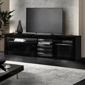 High Gloss Black TV Cabinet Entertainment Unit Stand Media Storage W/ LED Light - Picture 1 of 8