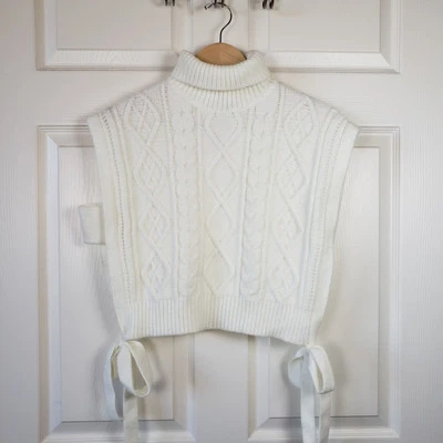 Cider White Turtleneck Cable Knit Sweater Vest  With Side Openings. Size S - Image 1 of 4