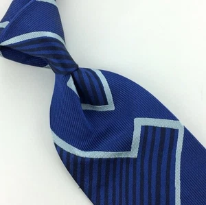 Christian Lacroix Italy Tie Blue Silver Black Geometric Stripe Luxury Necktie - Picture 1 of 8
