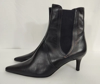 Davos Gomma 短靴女式 9 码黑色皮革意大利制造 — 第 1/4 张图片