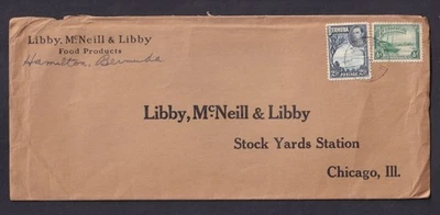 Bermudas KGVI 1946? Libby McNeill Foods cubierta reverso ilustrada a Chicago Foto 1 de 2