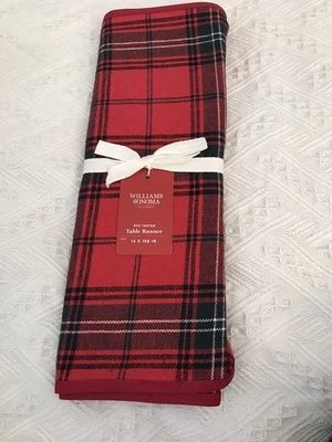 Williams Sonoma Christmas Red Tartan plaid table runner 108"X 16" NEW holiday - Image 1 of 4