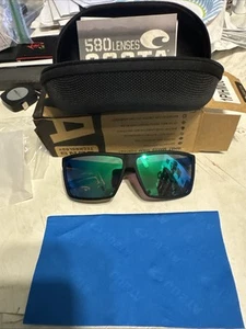 NEW Costa Del Mar Black / Blue Mirror Polarized Glass 580G - Picture 1 of 9
