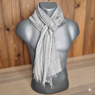 Echarpe Chèche tendance homme femme motif rayures 100% coton décontracté - Photo 1/4