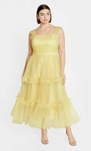City Chic Kleid Damen 12 Midi Tüll Stufen Prinzessin bezaubernd romantisch gelb - Bild 1 von 14