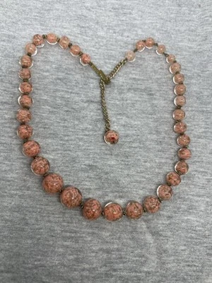 VINTAGE MURANO ENCAPSULATED CORAL GLASS? ITALY BEADED 14-16.5” CHOCKER NECKLACE - Изображение 1 из 4