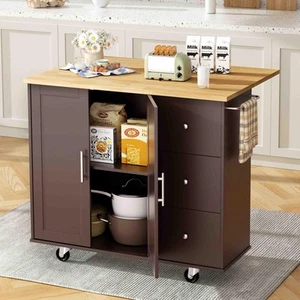 Kitchen Island with Folding Drop Leaf, Rolling Island Table with Storage, Kit... - Picture 1 of 4