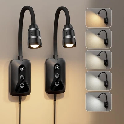 2 Pack Wall Mounted Headboard Reading Light, LED Dimmable Touch Control, Flex... - Image 1 of 4