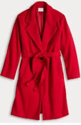 Womens Nine West Red Belted Faux Wool Trench Coat Size Small - Image 1 of 4