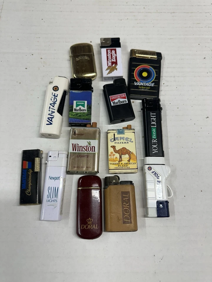 LOTE DE 14 ENCENDEDORES MARCAS CIGARRILLOS WINSTON CAMEL MARLBORO VANTAGE PUERTO NUEVO ETC Foto 1 de 1