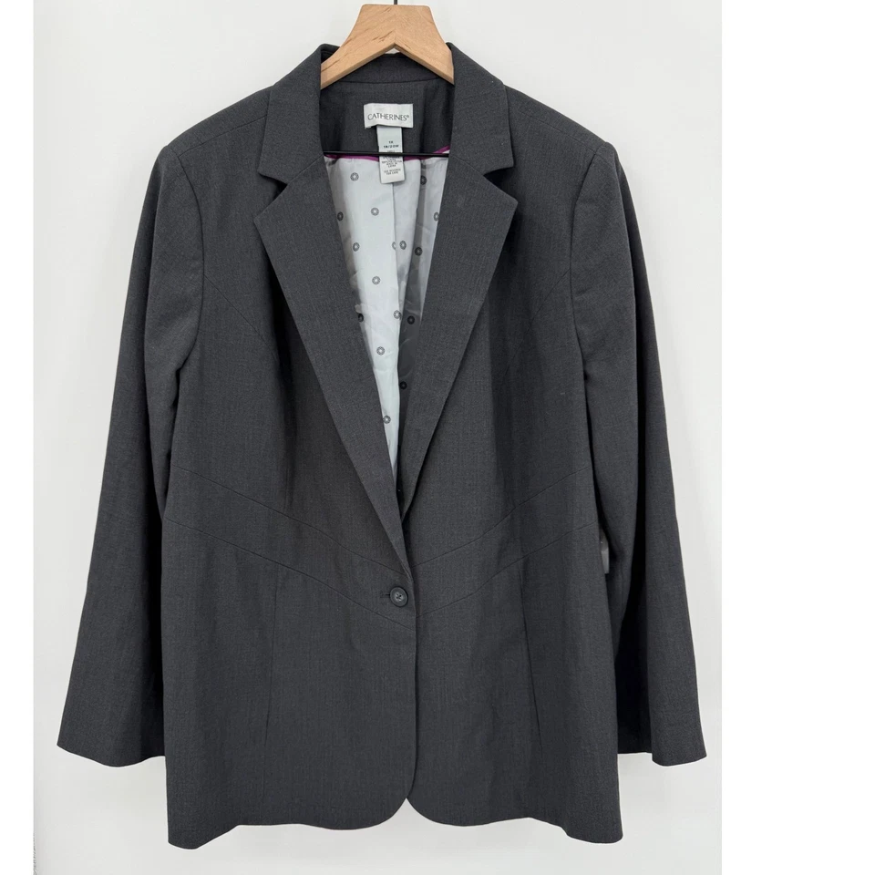 Catherines Blazer Womens 1X Gray Jacket Stretch Career Business Plus NEW Read - Image 1 of 4