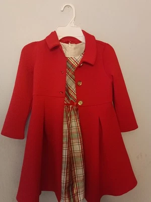 BONNIE JEAN 6X Niñas Fiesta de Vacaciones Rojo Vestido Abrigo y Vestido a Cuadros Nuevo sin Etiquetas Foto 1 de 4