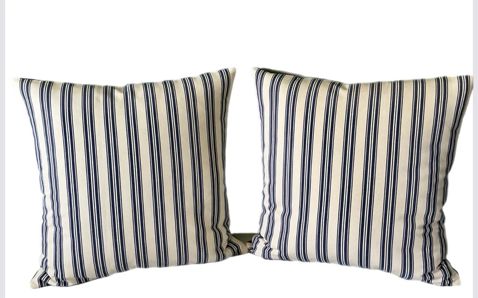 One Pair Of Kravet Stripe Pillow Covers Blue And Beige  - Image 1 of 4