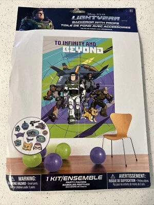 Telón de fondo de fiesta de cumpleaños Lightyear Buzz Scene Setter con 12 accesorios para cabina de fotos Foto 1 de 2