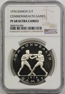 1974 Samoa Commonwealth Games Silver 1 Tala Proof PF 68 Ultra Cameo NGC - Picture 1 of 4