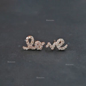 Natürlicher Diamant Liebe später Initialen Worte Mini Ohrstecker 14k Gelbgold  - Bild 1 von 13