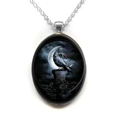 Collar Colgante Gótico Película El Cuervo Ovalado Joyería Vintage Plateado Cuervo C Foto 1 de 4