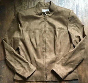 David Warren Petites Women's Jacket-Size 10P-Brown-Suede-Motorcycle Style-Zip Up - Picture 1 of 7