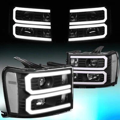 ДЛЯ 2007-2014 GMC SIERRA U-ОБРАЗНЫЙ СВЕТОДИОДНЫЙ DRL ПРОЕКТОР ФАРЫ ЛАМПЫ ЧЕРНЫЙ/ПРОЗРАЧНЫЙ - Изображение 1 из 4