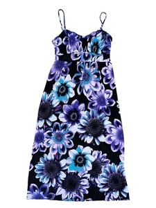 Elle Floral Midi Dress Black Purple Size Medium Bohemian Summer Travel Colorful - Picture 1 of 5