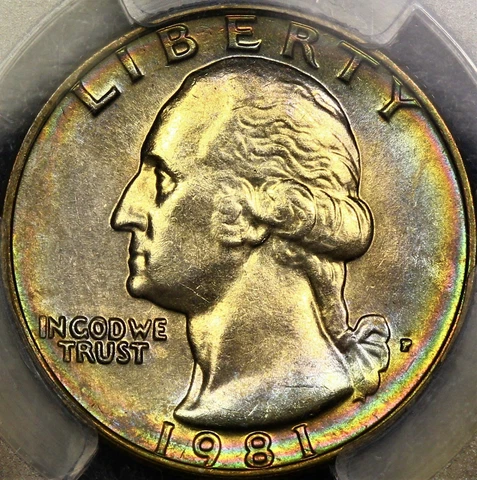 Rainbow Toned PCGS QA Check MS66 1981 P Washington Quarter 25c PQ Clad Color Cover