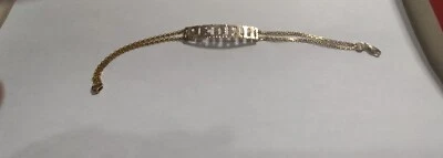 Винтажный 14k желтое золото имя двойной цепи браслет «PEDRO»!  8 дюймов длиной ((G110)) - Изображение 1 из 4