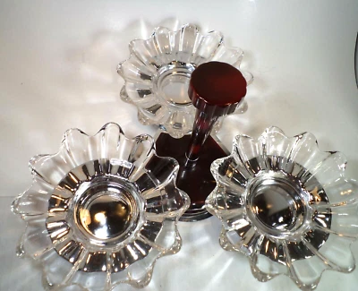 Glo-Hill Condiment Caddy with  Three Glass Bowls Cherry Bakelite Handle 6" x 12" Foto 1 de 4