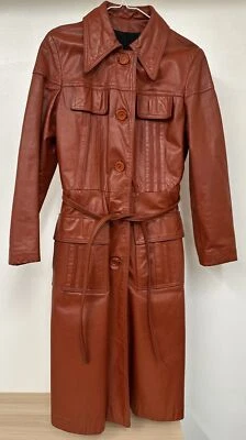 Винтажный кожаный плащ с ремнем - 70-х MOD - ржавчины оранжевый - размер 10 S M C15 - Изображение 1 из 4