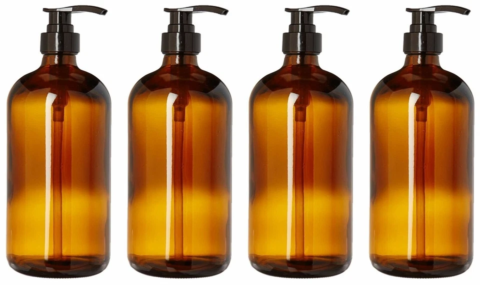 kitchentoolz 32-Ounce Large Amber Glass Bottles with Black Pumps - Image 1 of 1