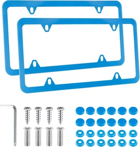 2PCS Stainless Steel License Plate Frames, 4 Holes Car Licence Plate Covers with - Picture 1 of 12