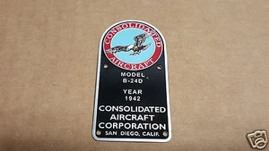 Consolidated B-24 Liberator Aircraft Full Color Data Plate Acid Etched Alum.1942 - Picture 1 of 2