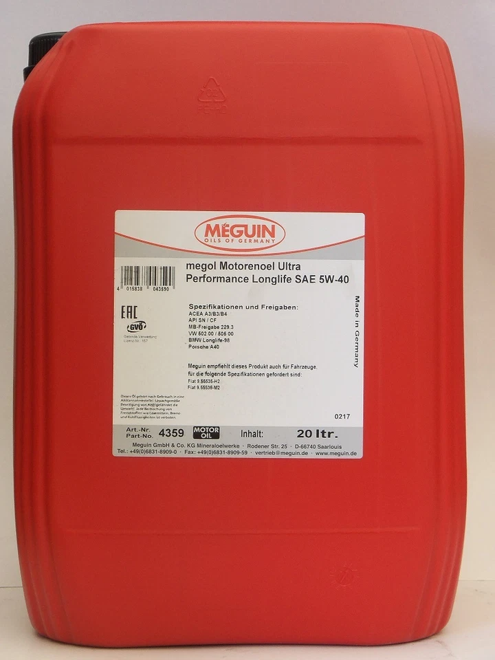 Aceite de motor Meguin Megol Ultra Performance Longlife 5W-40 20 L 4,84 €/l