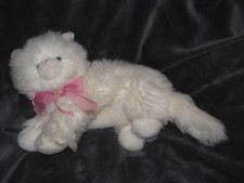Commonwealth Stuffed Plush White Persian Long Hair Fluffy Kitty Cat Pink Bow