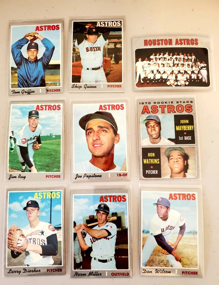 Lote de 9 tarjetas de colección 1970 Topps Houston Astros Joe Pepitone, Larry Dierker Foto 1 de 4