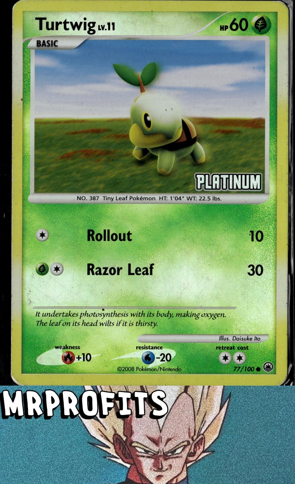 1x Turtwig - 77/100 - Reverse Holo Promo - 2009 Platinum Stamp Burger King MP ✅