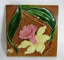 Vintage Art Nouveau 6" X 6" Tile Made In England Brown Background