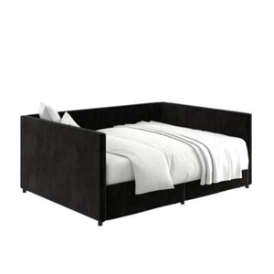 DHP Daybed Full Size w/ Drawers Modern Upholstered Wood Slat Base Black Velvet - Picture 1 of 12
