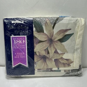 Royale Full Bedding 4 Pc Set Lily Floral No Iron Percale Cottage Granny Core NOS - Picture 1 of 5