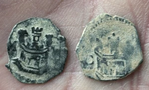 2 Colonial Spain Billon Coins Philip II 1550-1600 AD - Picture 1 of 6