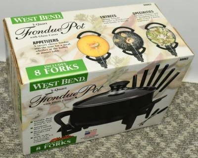 Vintage NOVO West Bend 3 Quartos Fondue Pote Elétrico 8 Garfos 88063 The Entertainer - Imagem 1 de 4