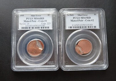 Rare 2000 Mated Pair of Error Lincoln Cent PCGS MS64 and MS65 Red - Image 1 of 2