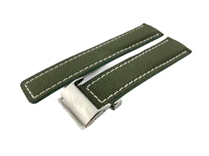 22mm Green Canvas Strap/Band Clasp compatible with BREITLING Watches - Picture 1 of 8