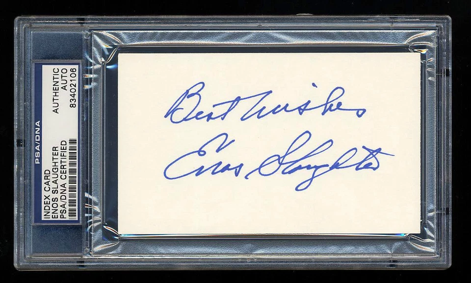 ENOS SLAUGHTER SIGNED MINT INDEX CARD PSA/DNA SLABBED AUTOGRAPHED HOF AUTO - Image 1 of 1