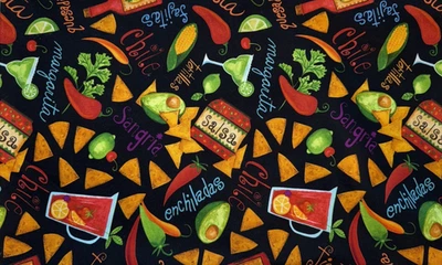 BTY MARGARITA Sangría Pimienta Cóctel Chip Salsa AVACADO Edredón Algodón Negro Foto 1 de 2